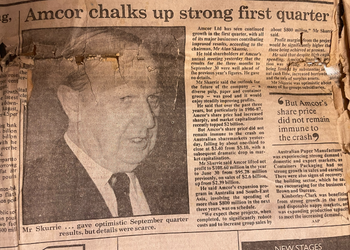 Clipping of Amcor performing well from Sydney Morning Herald - 1987